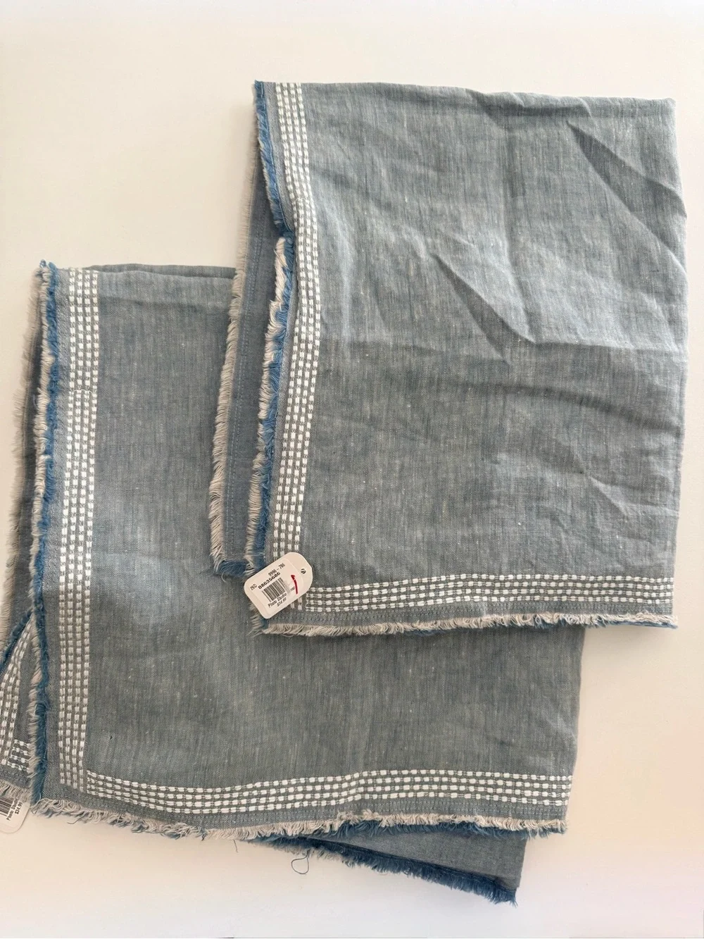 POTTERY BARN Belgian Flax Linen Fringed Border Stitch Standard Sham Chambray